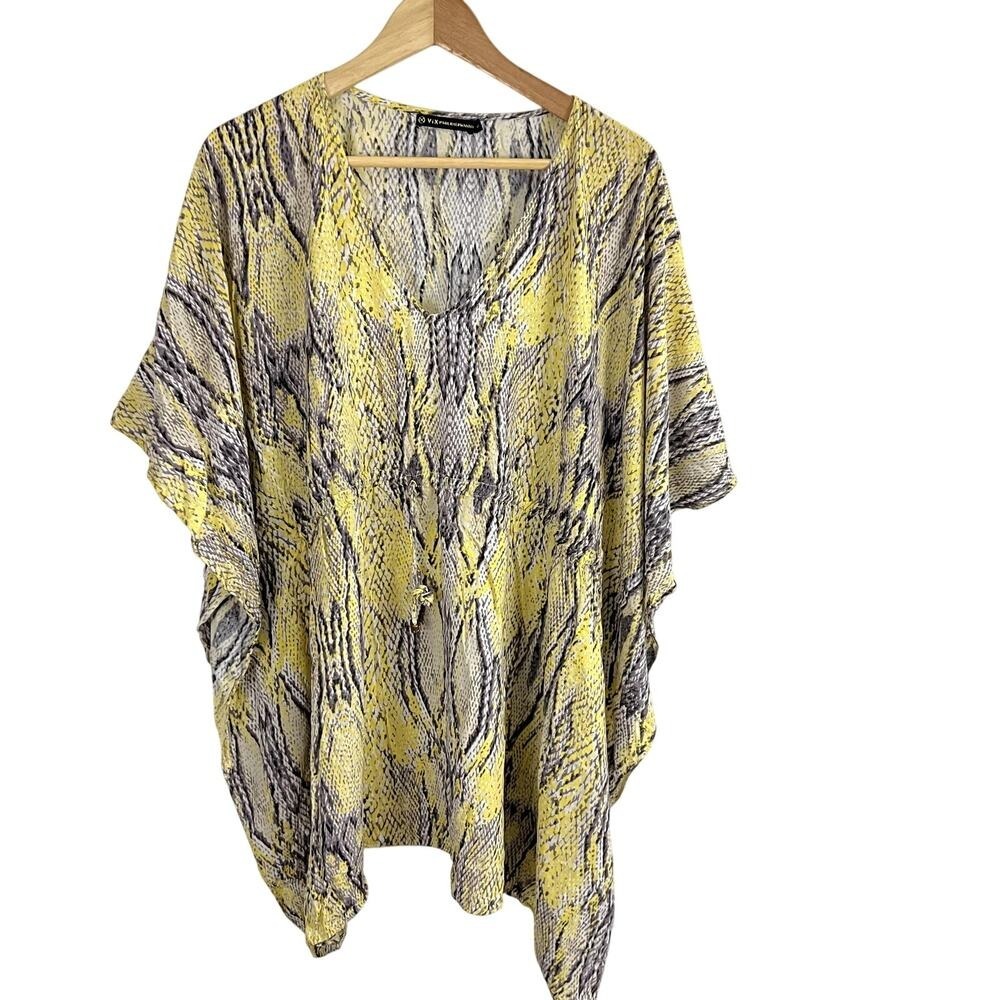 Vix Paula Hermanny Cover Up Tunic Size Medium Yellow‎ Gray Resortwear Beachwear
